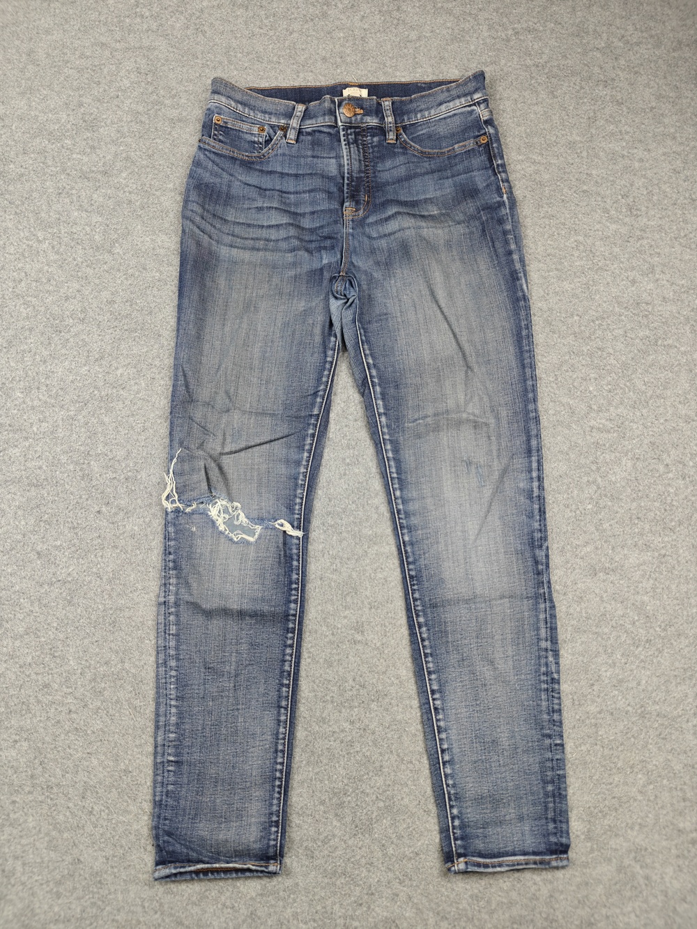 J.CREW Jeans Womens 29 Blue Medium Wash Skinny Slim Distressed Stretch